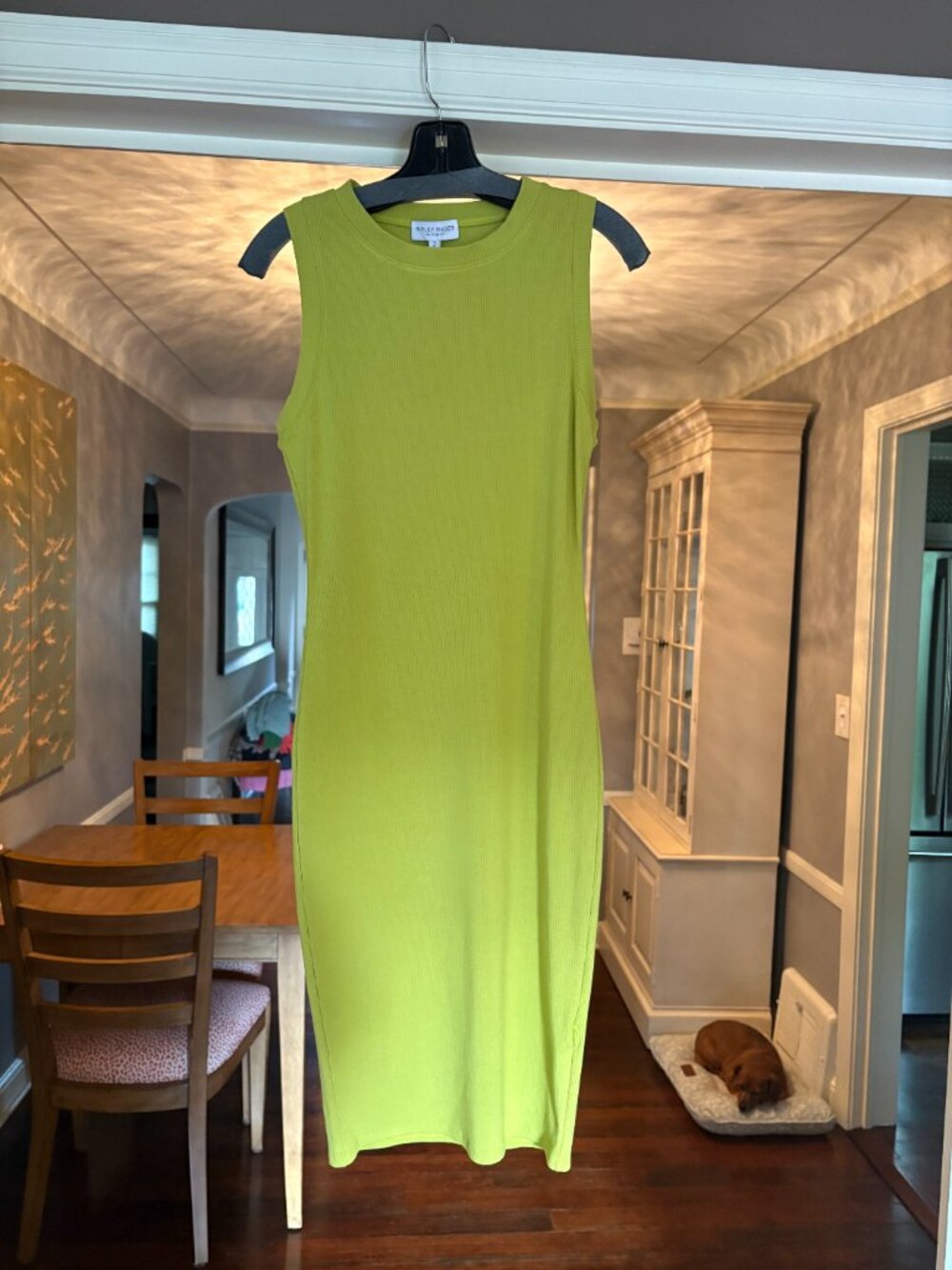 NWT Ripley Rader Lime Green Bodycon Rib Tank Midi Dress. Size 2